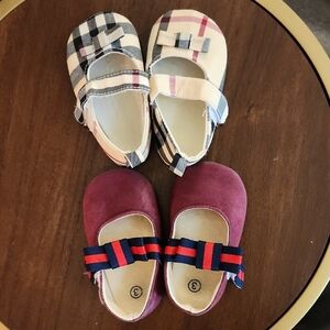 Boutique Soft Sole Shoes Plaid Burgundy 2 Pairs  Size 3 And 4